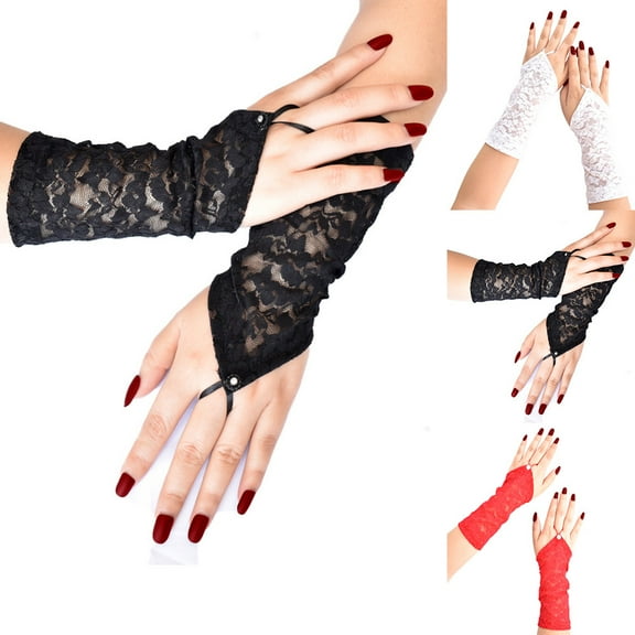 UTSJKR Lace Gloves Solid Fingerless Long Floral Gloves 1920s Party Prom Bridal Glove for Women and Brides Elbow Length White