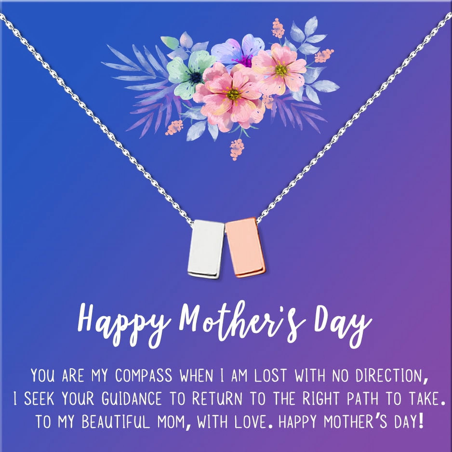 Mother's Day Jewelry For Mom, Mother's Day Necklace, Gift for Mom, Mother's Day Jewelry Gifts, Mother's Day Necklace, with Gift Box [Silver and RG Cube, No Personalized Blue-Purple Card]