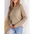 thumbnail image 4 of Cupshe Women's Khaki Round Neck Long Sleeve Knit Sweater Size S-XL, 4 of 6