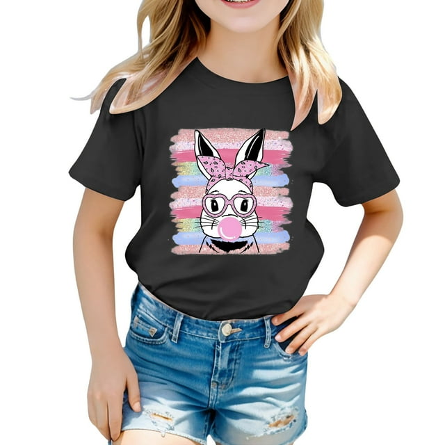 XDZJLR T-Shirts Filles Enfants Pâques Graphique Coupe Ample Décontractée Manches Courtes Col Rond pour Garçons Vêtements 3-4 Ans