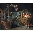 thumbnail image 2 of Pieter Snyers 17x15 Black Ornate Wood Framed Double Matted Museum Art Print Titled - Fruit Basket and Pinks, 2 of 5