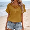 thumbnail image 2 of DDAPJ pyju Womens Summer Tops Dressy Casual Lace V-Neck T-Shirts Business Work Shirts Yellow XL, 2 of 7