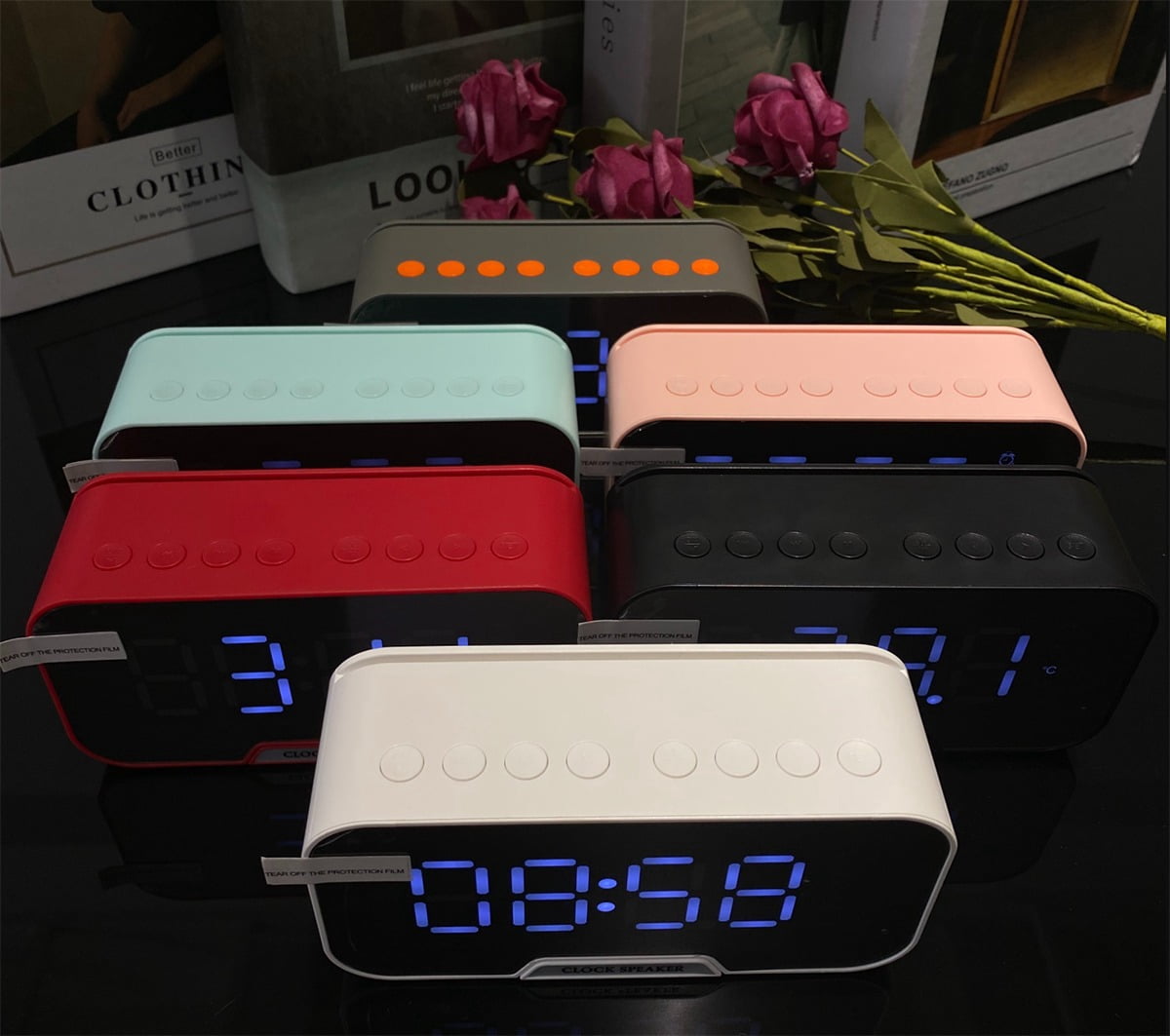 Digital Alarm Clock Radio: 5.5” Large LED Display with 3 Brightness Dimmer, Dual Alarms, FM Radio, Bluetooth Speaker Clock for Home Bedside Bedroom, Black