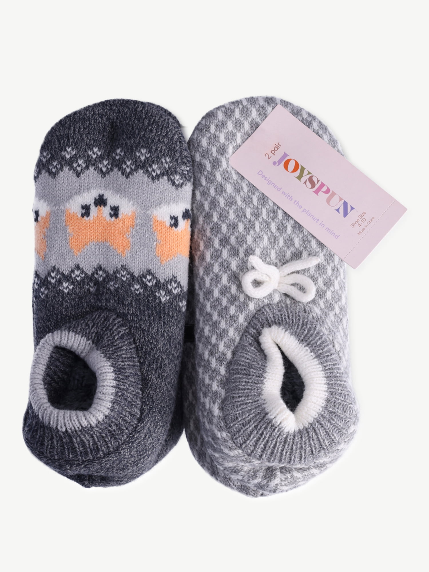 Joyspun Women's Knit Double Cuff Slipper Socks, 1-Pack, Size 4-10 
