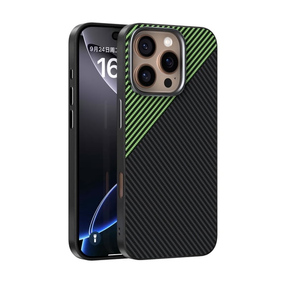 Carbon Fiber Texture Magnetic Case for iPhone 15 Pro, Compatible with MagSafe, Luxury Ultra Slim Shockproof Lightweight Drop Protective Durable TPU PC Phone Case Cover - Green