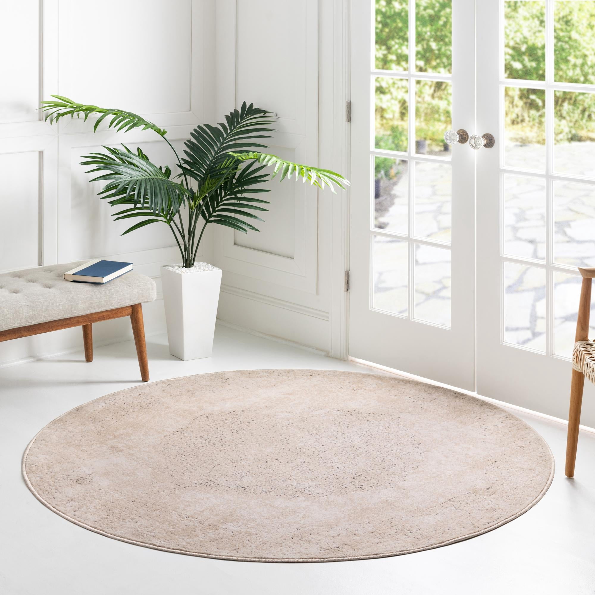 Unique Loom Portland Collection Area Rug - Woodburn (5' 3" Round Ivory/Beige)