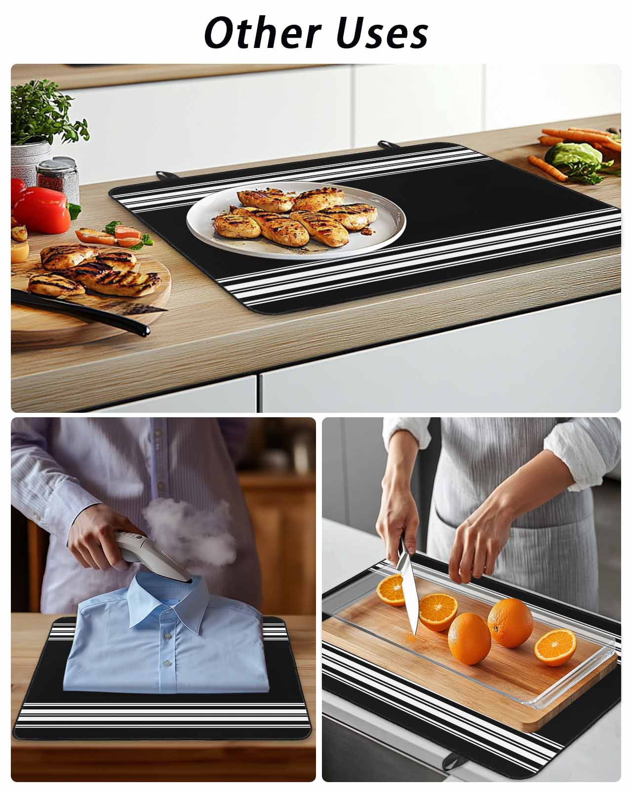 Stove Top Covers for Electric Stove, Black Striped Glass Stovetop Cover Protector, Farmhouse Black White Stripes Induction Cooktop Protector Oven Mat for Kitchen Countertop 28.5"x20.5"