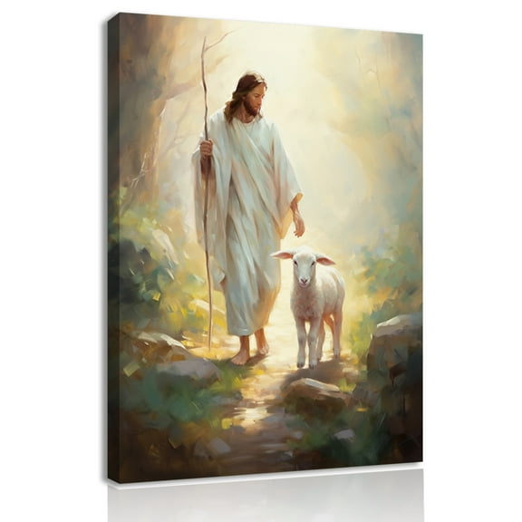 Jesus Walks On Mountain Forest With The Lost Lamb Canvas Wall Art Painting Wall Decor Christian Poster Print  Artwork  Decoration For Living Room Bedroom Church