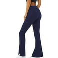 thumbnail image 3 of gbyLJF Women's Flared Trousers High Waisted Front-slit Pants Stretch Solid Color Sweatshirt Wide Leg Yoga Pants, 3 of 5