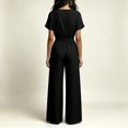 thumbnail image 4 of Women's V Neck Short Sleeve Jumpsuit Cinched Waist Casual One Piece Romper with Long Pants Summer Fashion Outfit Black M(M), 4 of 6