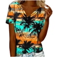 thumbnail image 2 of Odbmxy Short Sleeve Women's Blouse Summer V-Neck Plus Size Tshirts Women Tunic Slim Business Casual Blue Vintage Graphic Tops, 2 of 6