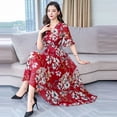 thumbnail image 2 of Dress for Women,V-Neck Short Sleeve Long Floral Print Slim Dress Red L Xhshgfbi, 2 of 7