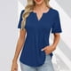 thumbnail image 2 of Camisas de Manga Corta para las Mujeres Casual Color Sólido Plisado V-Cuello Blusas, Moda Verano Top para Diario Y Fiesta, 2 of 7