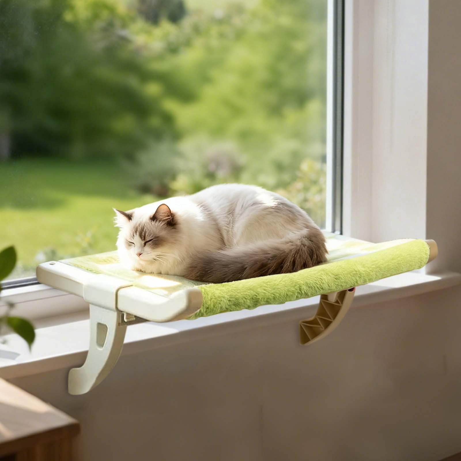 Cat Window Sill Perches for Indoor Cats,Warm Cats Bed with Plushes Bedding and Fabric Base,Sliding Clamping Slot Adjustment with Removable Covers,for Indoor Comfortable Cat Resting Bed Winter Use.