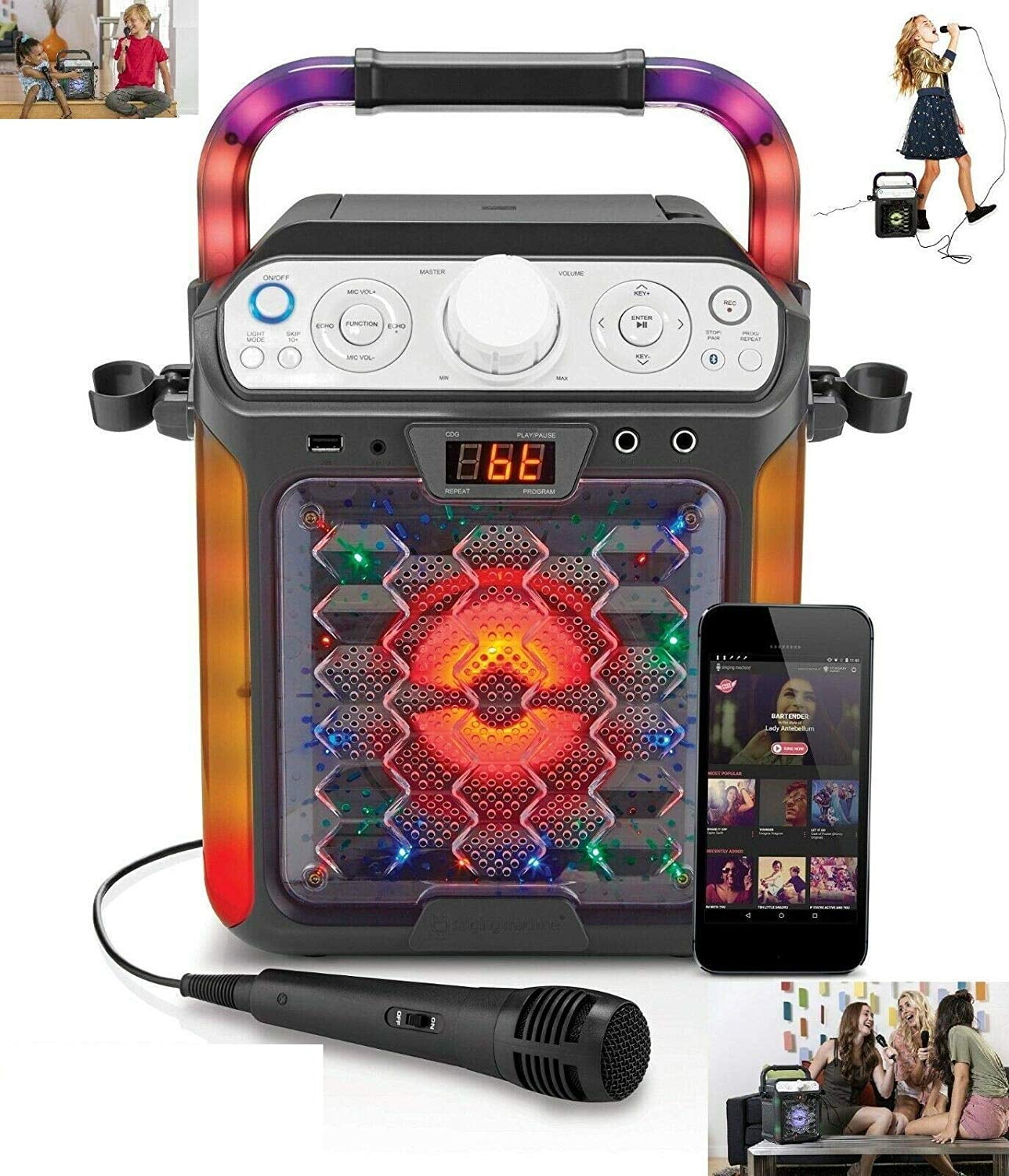 Singing Machine SML2088C Bluetooth Karaoke Machine with Disco Lights
