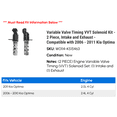thumbnail image 2 of Variable Valve Timing VVT Solenoid Kit - 2 Piece, Intake and Exhaust - Compatible with 2006 - 2011 Kia Optima 2007 2008 2009 2010, 2 of 2