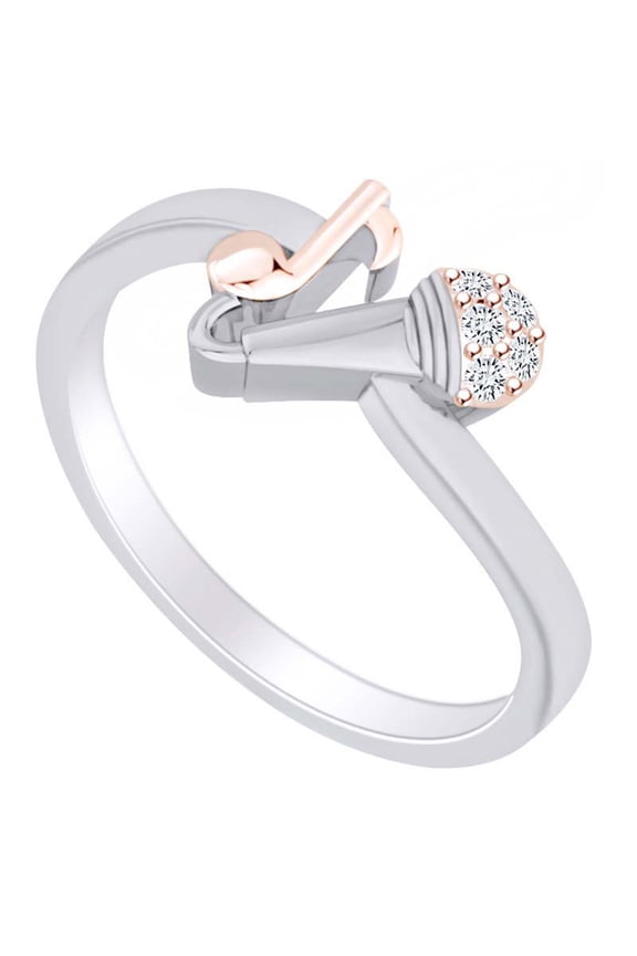 Round White Natural Diamond Accent Mic & Music Note Two Tone Ring 14k White Gold Over Sterling Silver