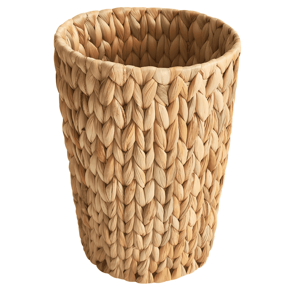 Wicker Trash Can 2 Gallon, Small Bathroom Trash Can with Water Hyacinth Woven Waste Basket, Round Garbage Can for Bedroom Office Home Decor, 11H x 7.48W Inches