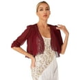 thumbnail image 2 of Lejafay Womens Elegant Ruffle Solid Bolero Shrug Half Sleeve Double Layer Chiffon Cardigan for Dress Burgundy 4XL, 2 of 7