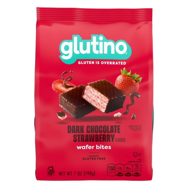 (6 pack) Glutino Dark Chocolate Strawberry Flavored Wafer Bites, Gluten Free Snacks, 7 oz
