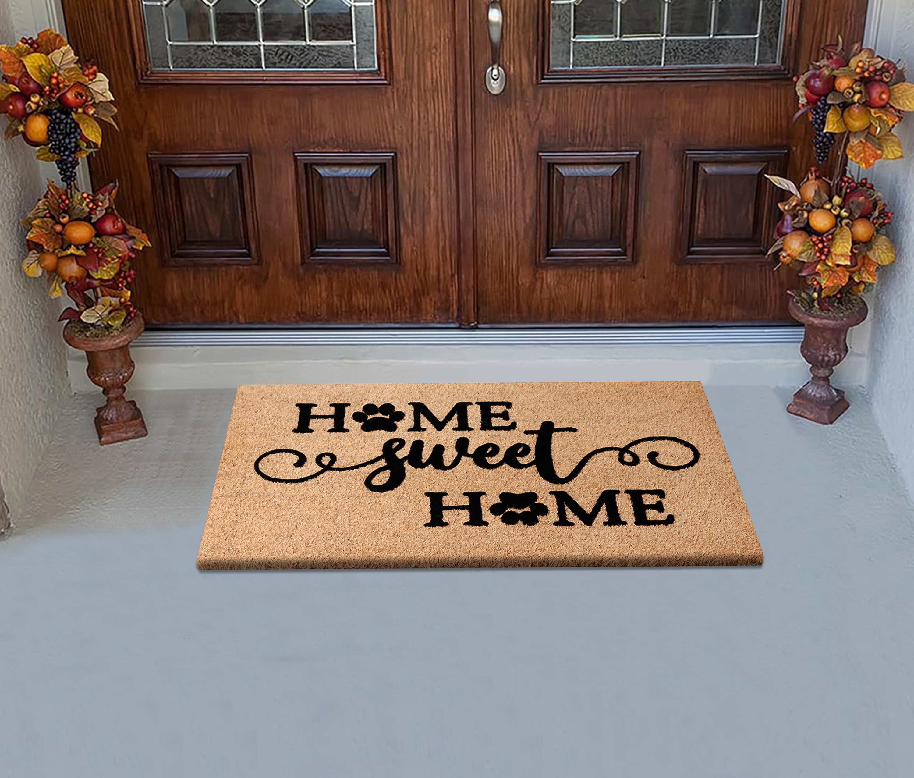 A1HC Natural Coir Flocked Doormat, Home Sweet Home Black , 24"x36", Durable Outdoor Welcome Mat, Non-Slip, Pet Friendly, Fade Resistant