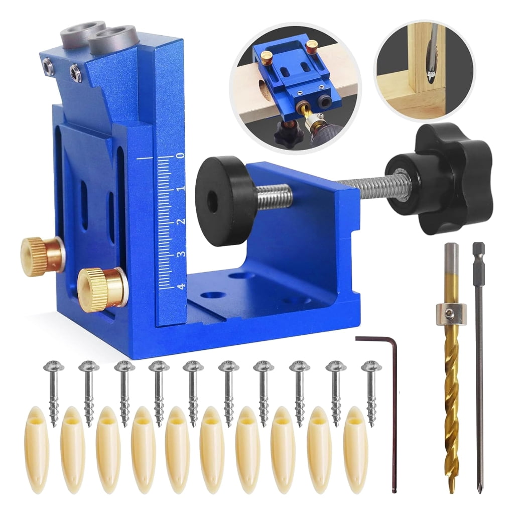 Adjustable Wood Doweling Jig Drill Locator Hole Puncher Positioning Opener Woodworking Tool Includes Drill Bit and Plugs