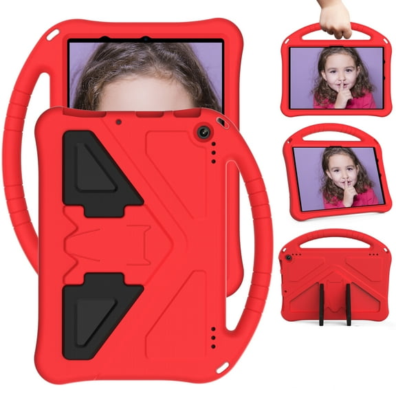 Fire HD 10 2021 Case for Kids, Allytech Shockproof Case for Amazon All-New Kindle Fire HD 10 2021 & Fire HD 10 Plus 11th Gen, Heavy Duty Protection EVA Convert Handle Kickstand Case Cover, Red
