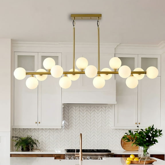 Modern Linear Chandelier for Dining Room Kitchen Island, 16-Light Globe Sputnik Chandelier, Dining Room Light Fixture Over Table with Globe Shade