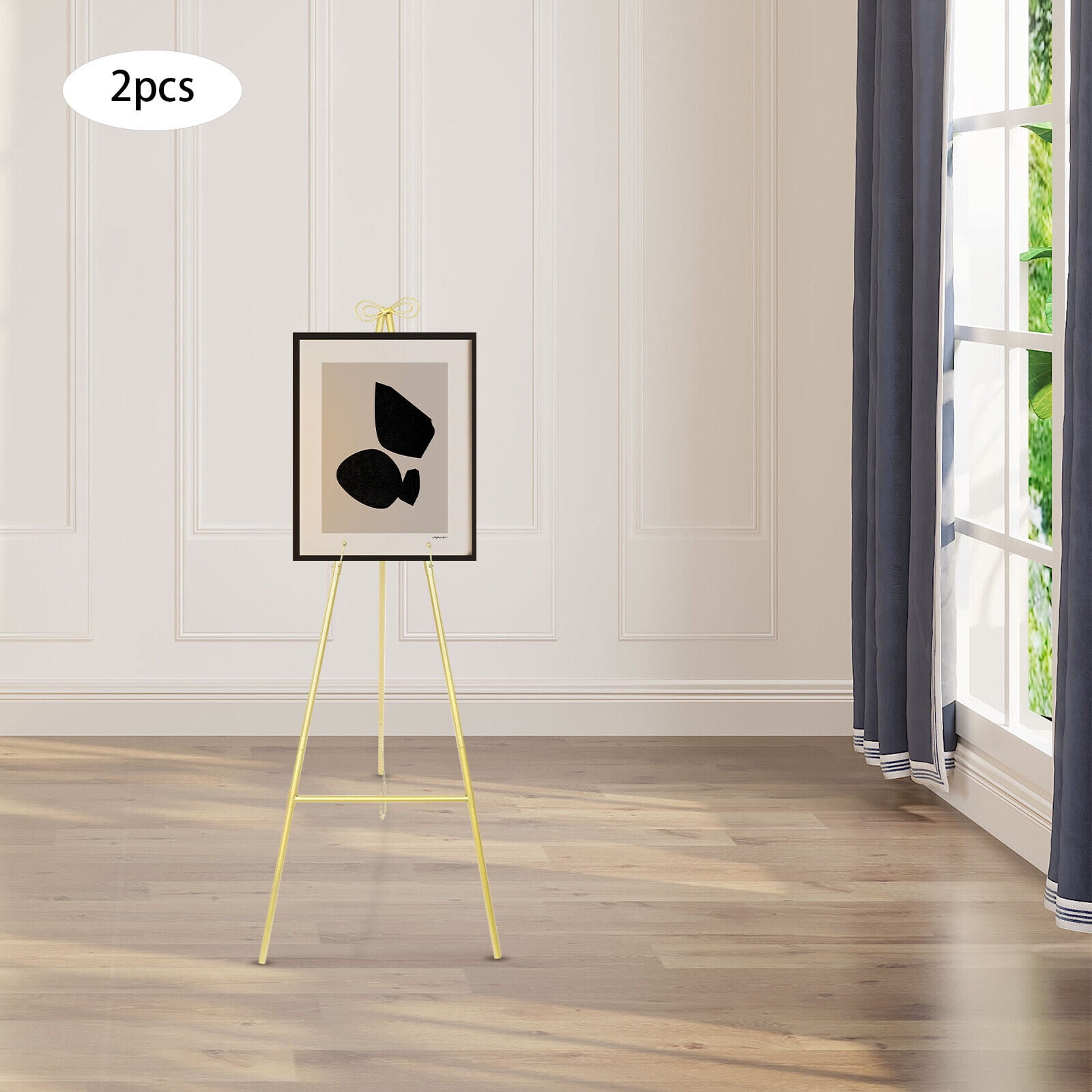2-Piece Gold Easel Stand, Triangular Display Stand for Wedding, Floor Standing Easel