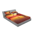 thumbnail image 2 of Ambesonne Ocean Fitted Sheet & Pillow Sham Set, Sunrise Water Reflection, Full, Forest Green Dark Coral, 2 of 2