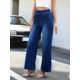 thumbnail image 4 of Pantalones Vaqueros Anchos de Talla Grande para Mujer, Cintura Alta, Adelgazantes, con Múltiples Bolsillos, Rectos, Holgados e Informales. Azul Oscuro M, 4 of 9
