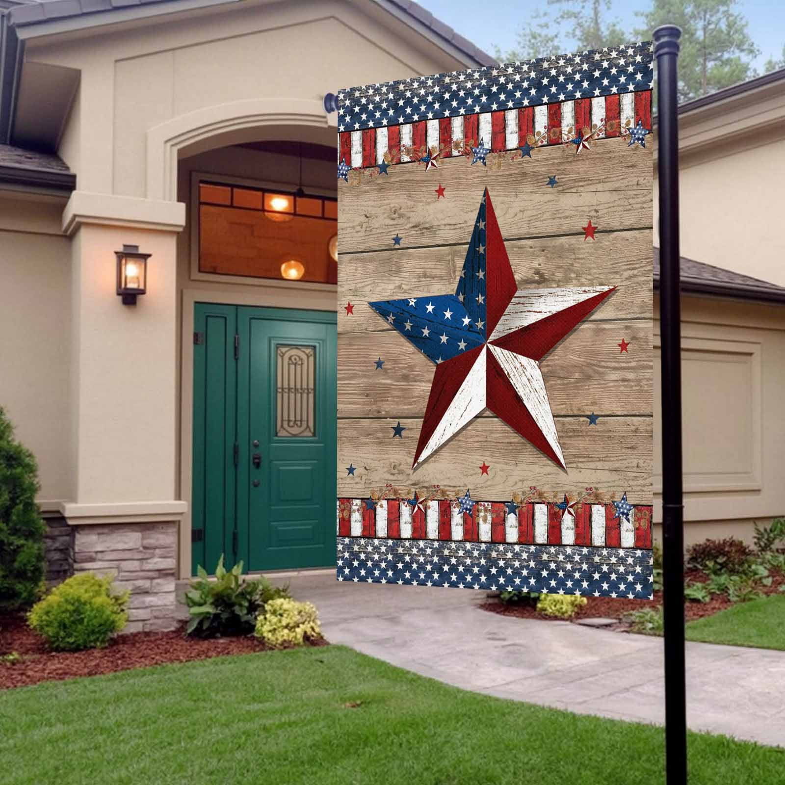 4th of July Garden Flags Patriotic Stars Garden Flag Double Sided Welcome Flag Red White and Blue Wood Grain Independence Day Yard Flags for Outdoor Lawn Porch Memorial Day Holiday Decor 28x40 Inch