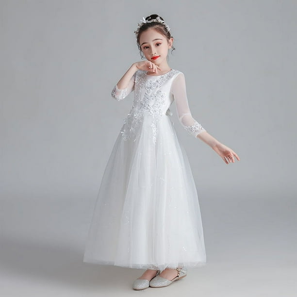 Vestido de princesa para niñas, de hilo hinchado, para otoño e invierno, de manga larga, estilo infantil, vestido de disfraz