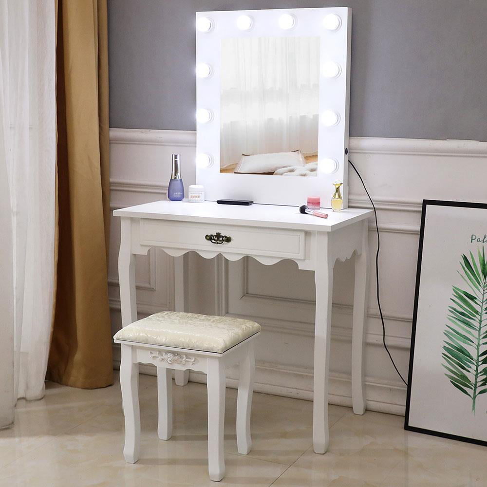 Stylish Crystal Handles Protective White Paint MakeUp Desk With Mirror White Desk with Drawers 4 Drawers imusicat White Dressing Tables for Bedrooms Makeup Table with Mirror and Stool