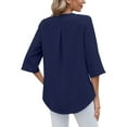 thumbnail image 2 of TEMOFON Summer Tops for Women Casual Ruffle V Neck 3/4 Sleeve Blouses Comfy Chiffon Loose Fit Blouses Solid Color Tee Shirts, 2 of 5