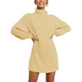 thumbnail image 1 of Gibobby Vestido de manga larga Moda mujer sólido manga larga suéter vestido cuello suéter suéter vestido(Gris,XL), 1 of 5