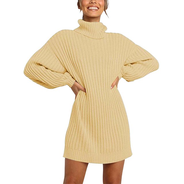 Gibobby Vestido de manga larga Moda mujer sólido manga larga suéter vestido cuello suéter suéter vestido(Gris,XL)