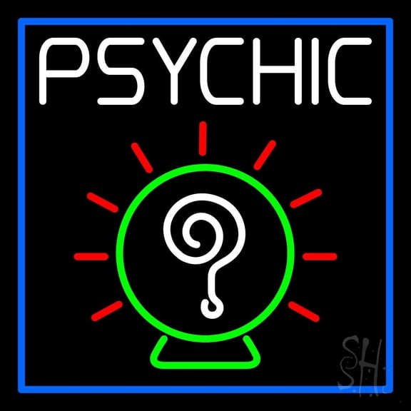 White Psychic With Border LED Neon Sign 24" Tall x 24" Wide - inches Black Square Cut Acrylic Backing, with Dimmer - Bright and Premium built indoor LED Neon Sign for Storefront.