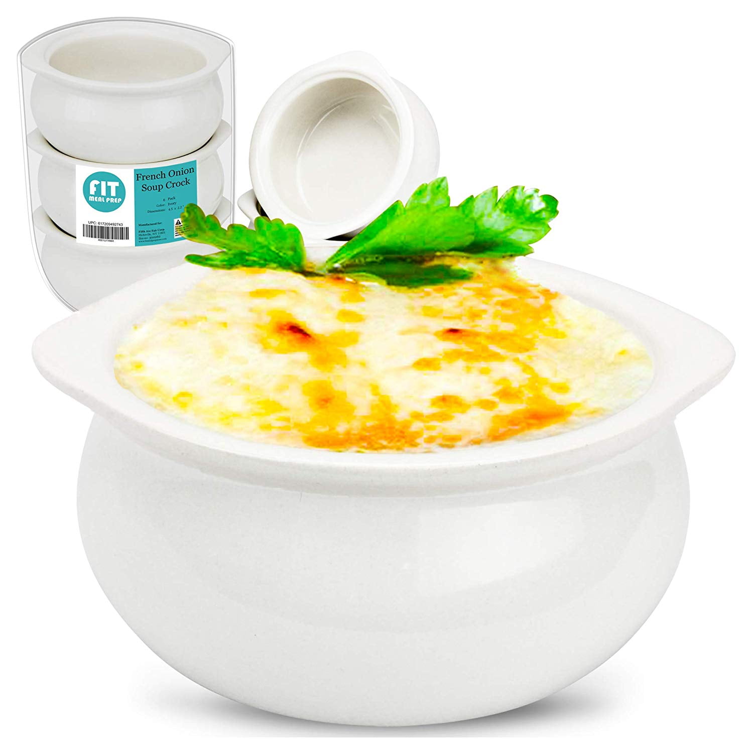 [6 Packs] French Onion Soup Crock - Ivory Premium Ceramic Porcelain