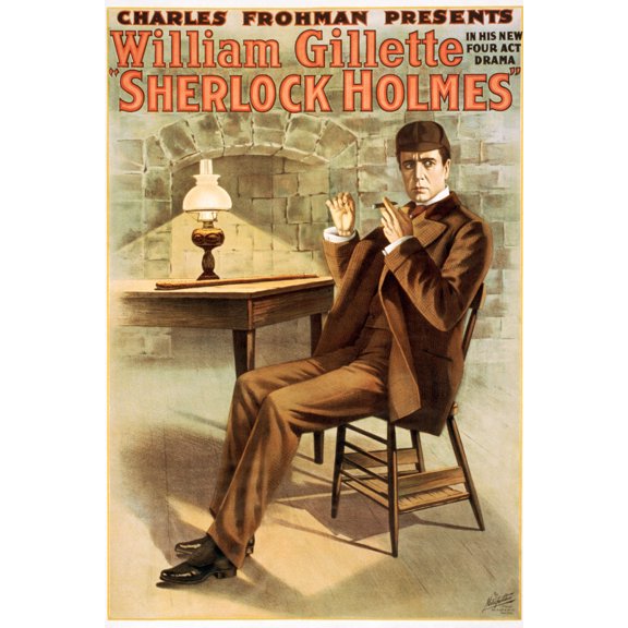 24x36 gallery poster, 1899 play Sherlock Holmes by Conan Doyle and actor William Gillette