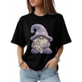 thumbnail image 1 of T-Shirt pour Femmes, T-Shirts à Manches Courtes, Hauts Décontractés, T-Shirt Col Rond avec Chien Gnome Violet pour Femmes, 1 of 8