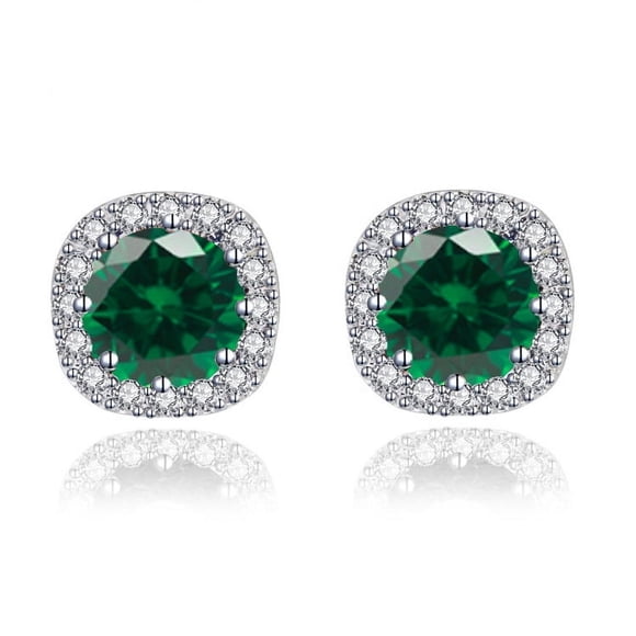 Paris Jewelry Aretes de Botón con Esmeralda de 2 Quilates y Forma Redonda en Oro Blanco de 14 K | Obsequio de Joyería