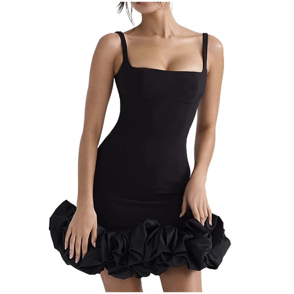 IROINNID Party Dresses for Women Holiday Night Summer Sleeveless Solid Square Neck Open Back Strap Dress Mini Dress,Black