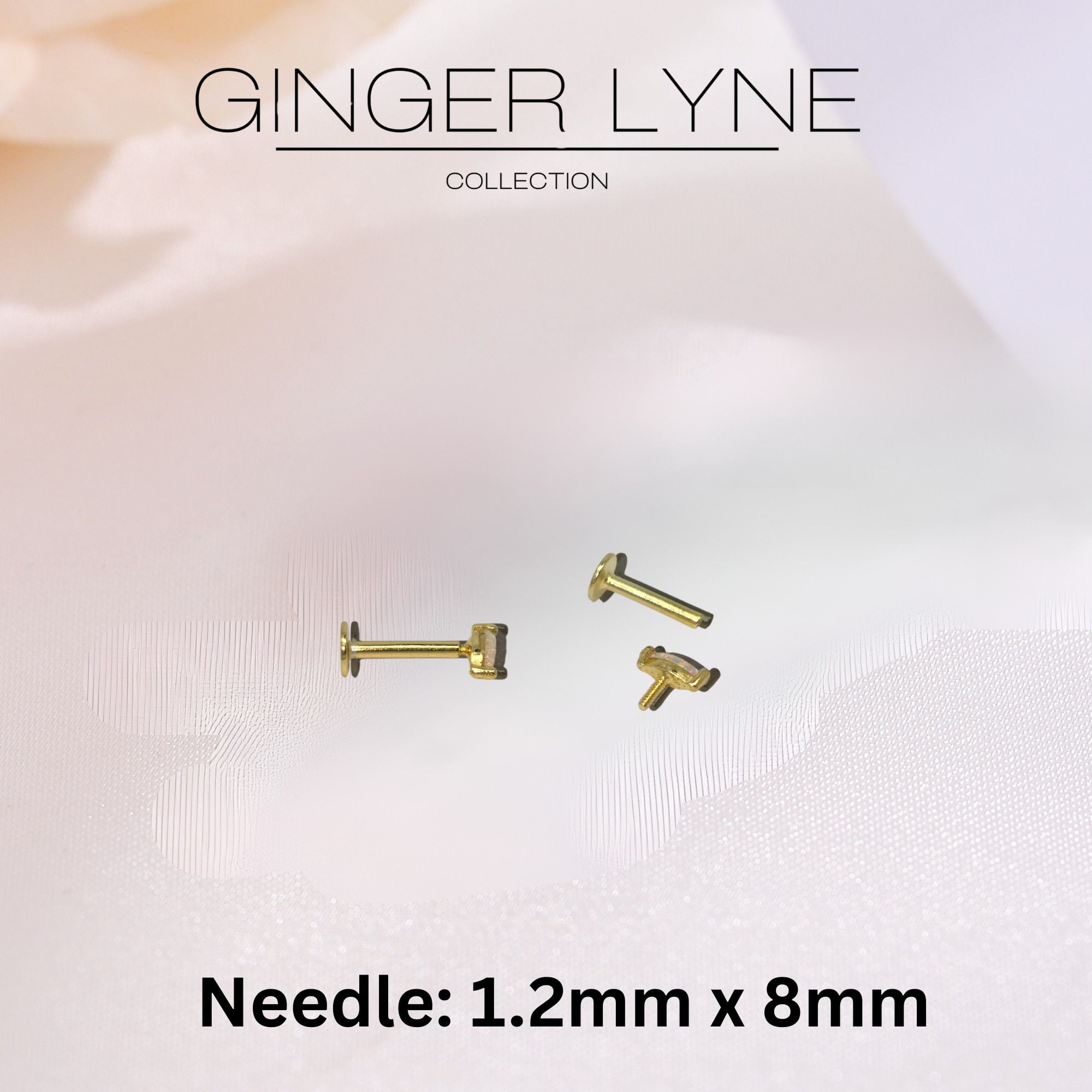 Created Opal Flat Back Earrings for Cartilage Helix Tragus Lobe16g Gold over Sterling Silver Studs Pair by Ginger Lyne