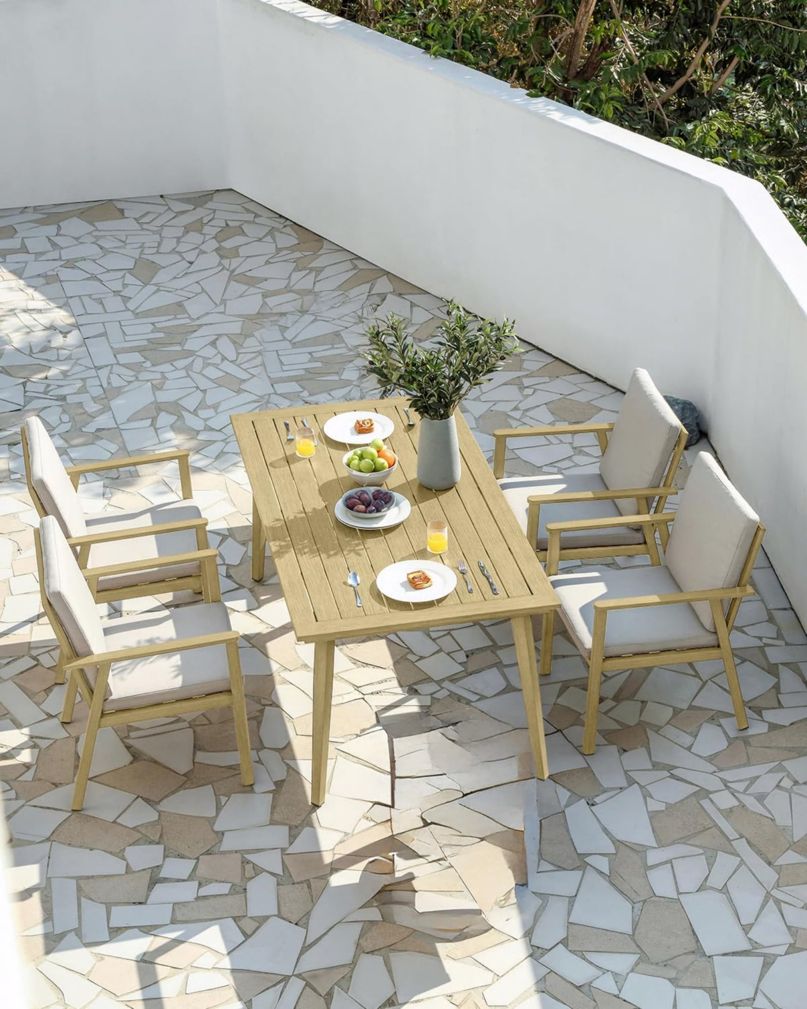 Outdoor Patio Dining Chairs Set of 4, Aluminum Outdoor Dining Chairs with Thick Cushions, All Weather Rustproof Patio Furniture for Garden, Deck, Porch, Poolside, Natural