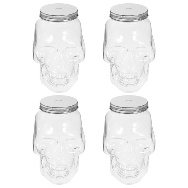 FELTECHELECTR 4 botellas de plástico vacías y rellenables con forma de calavera y temática de Halloween, con tapas.