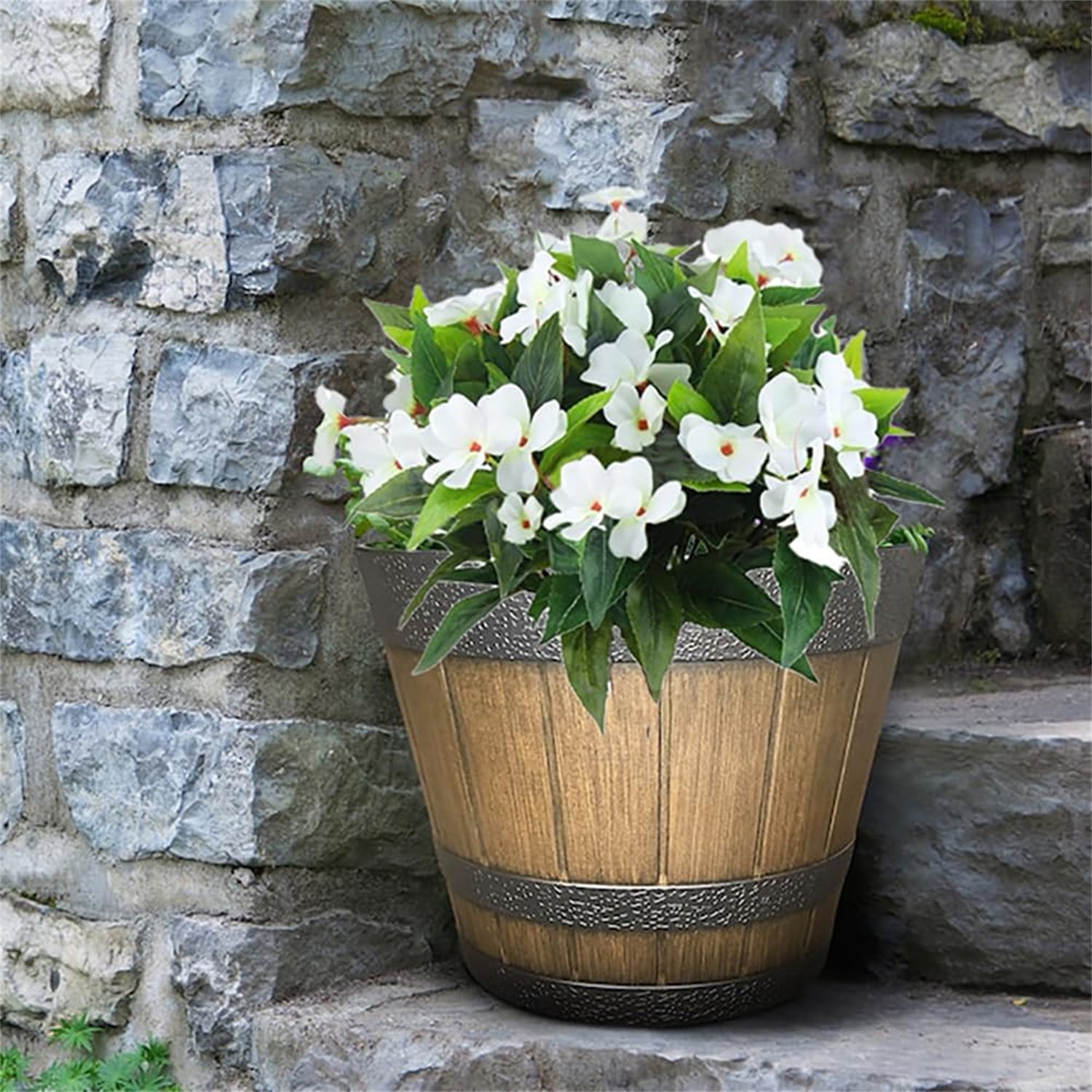 Artificial Impatiens Flowers 4 Pcs Silk Impatiens Flower White Faux Greenery Fake Flowers Bushes for Hanging Basket Porch Office Wedding Decor,16 inch,HYG
