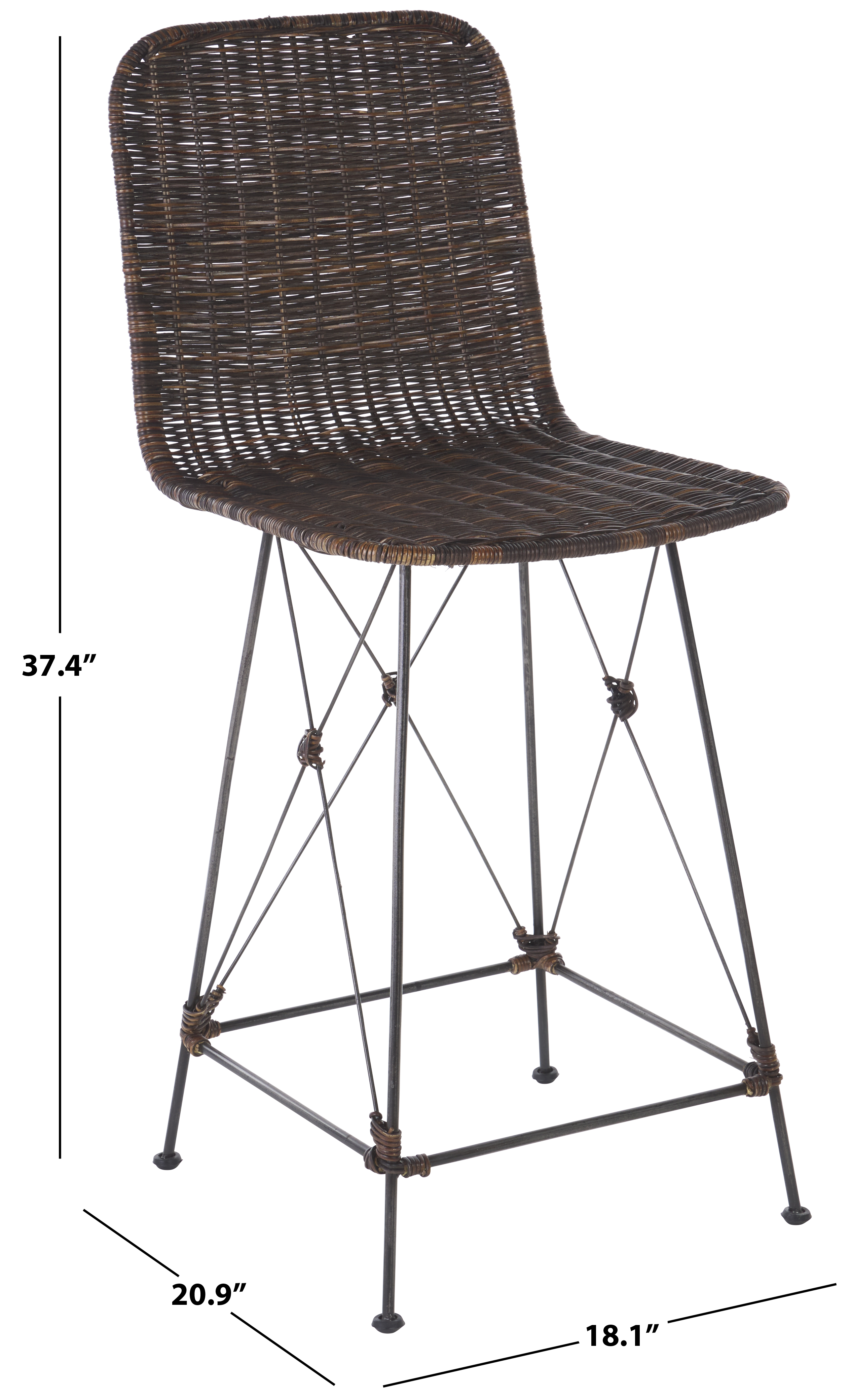 Safavieh Minerva Weaved Bohemian Mid Back Metal and Rattan Stools, DarkBrown/Black (Set of 2)