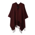 thumbnail image 3 of Umfun Women's Solid Fringe Cape Wrap Mid-Length Winter Shawl Outerwear with Front Clasp Closure for Casual Vacation Daily Wear, 3 of 9