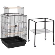 Medium Parakeet Bird Cage for Small Birds, Sun Parakeets, Green Cheek Cockatiels, Conures with Wooden Perches & Rolling Stand, Black